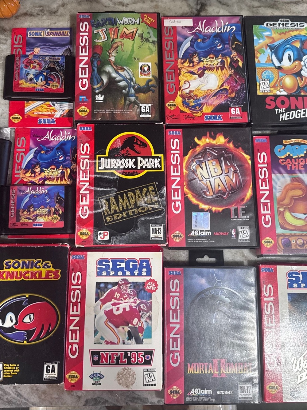 Genesis Game Lot - Sonic, Aladdin, NBA Jam & More (Red/Black)